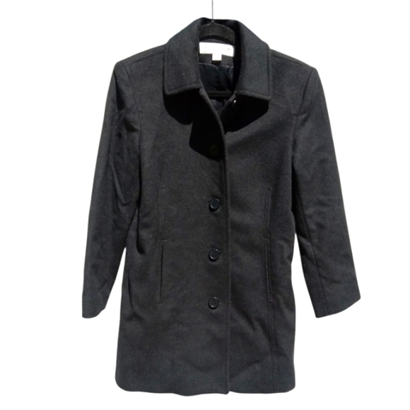 Liz Claiborne Charcoal Black Pea Coat 100% Lambswool Size 4 Petite - Picture 1 of 9